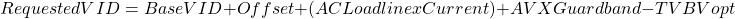 \[ Requested VID = Base VID + Offset + (AC Loadline x Current) +AVX Guardband - TVB Vopt \]