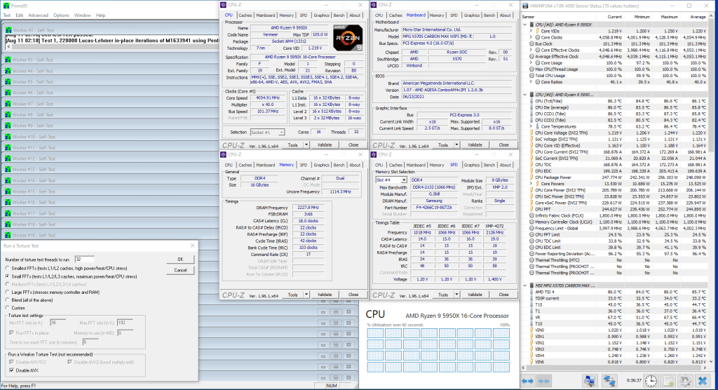 ryzen 9 5950x pbo supercharged prime95 non-avx