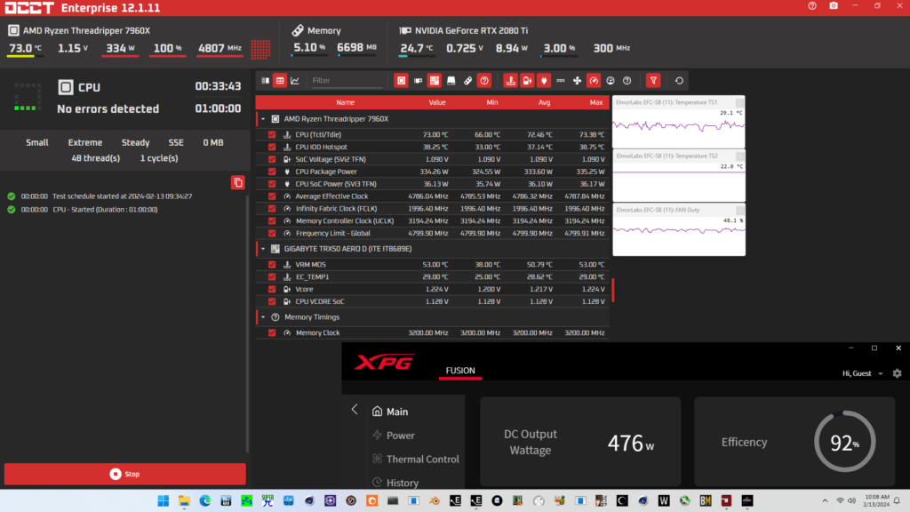 ryzen threadripper 7960X pbo2 expo occt sse