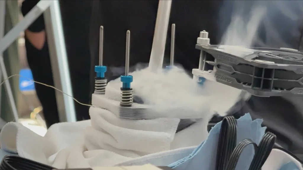 shot of liquid helium pipe in cooler