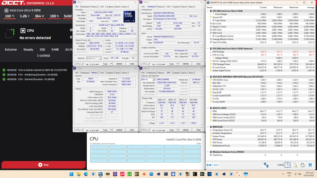 core ultra 9 285k cpu finetuned occt sse stress test