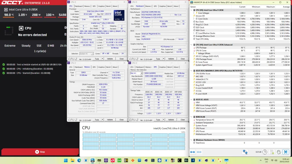core ultra 9 285k power gate occt sse stress test