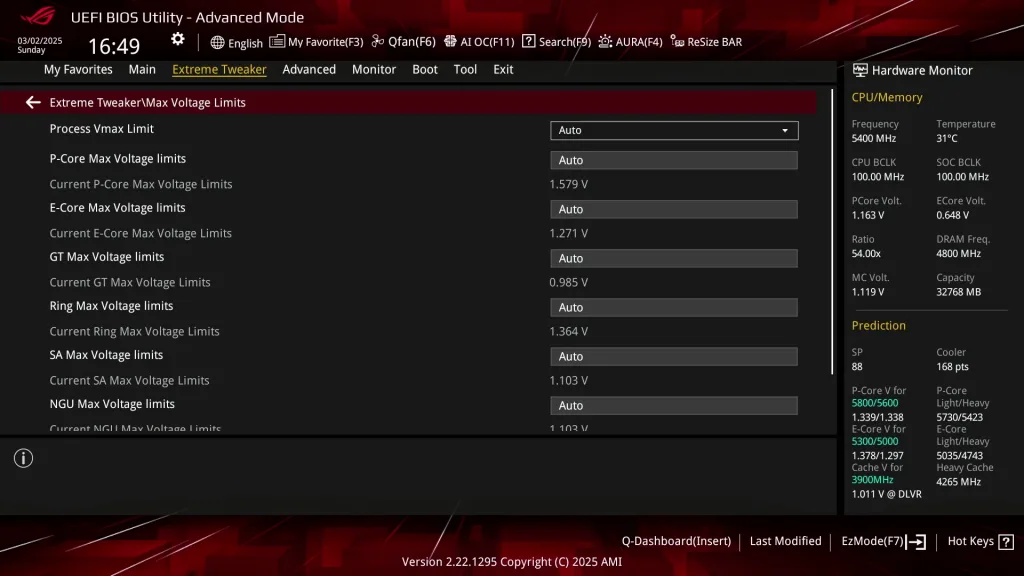 core ultra 9 285k voltage limits
