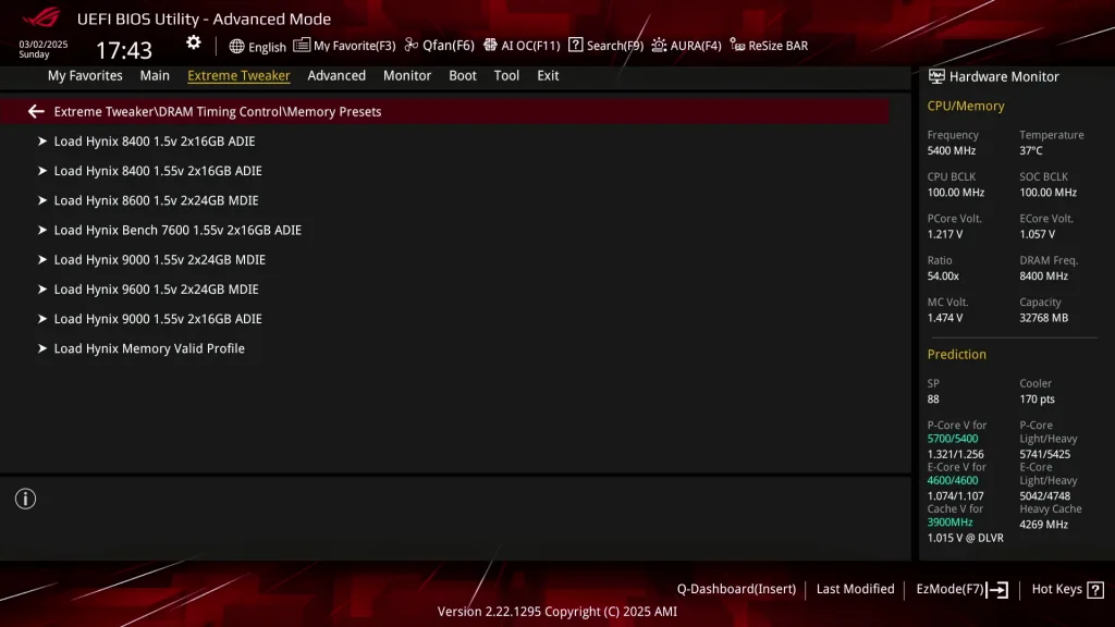 z890 apex memory preset