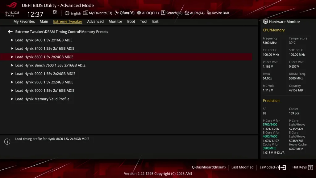 asus z890 apex memory presets