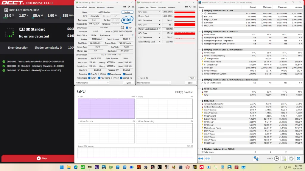 intel graphics (arrow lake) 200s boost occt stress test