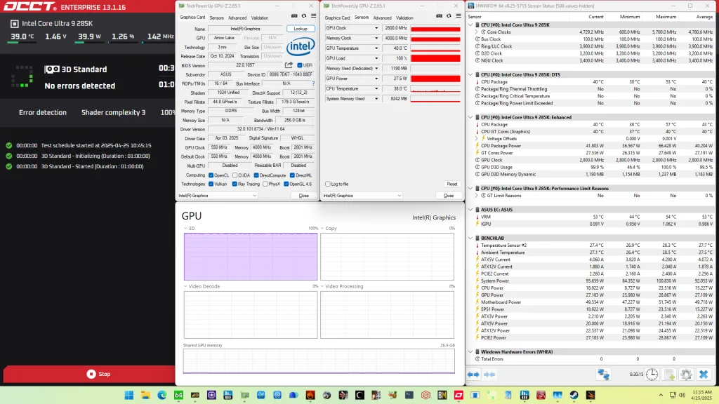 intel graphics (arrow lake) memory subsystem occt stress test