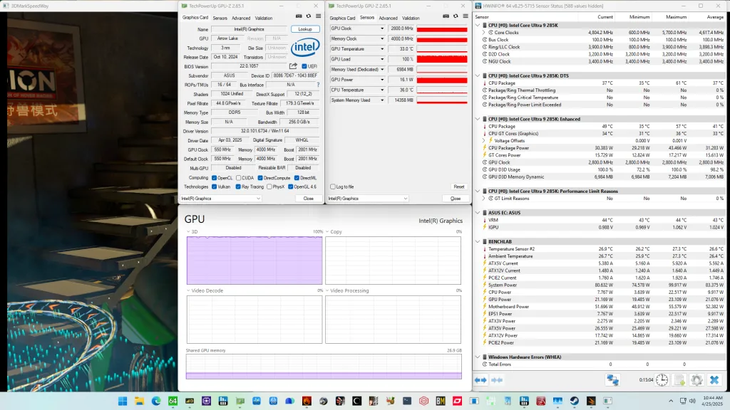 intel graphics (arrow lake) memory subsystem 3dmark speed way