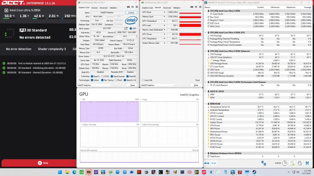 intel graphics (arrow lake) bclk overclock occt stress test