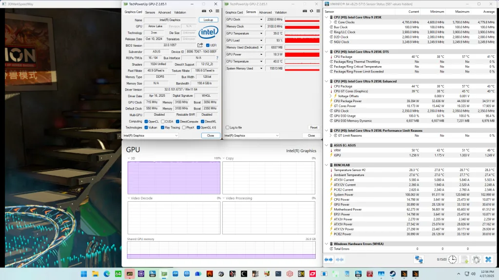 intel graphics (arrow lake) bclk overclock 3dmark speed way