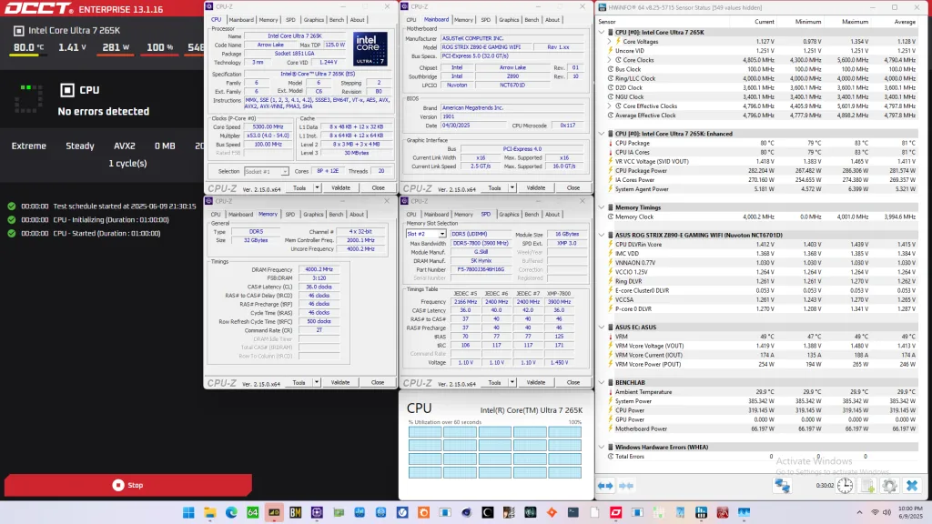 core ultra 7 265k cpu finetine with lower maximum temperature occt avx2 stress test