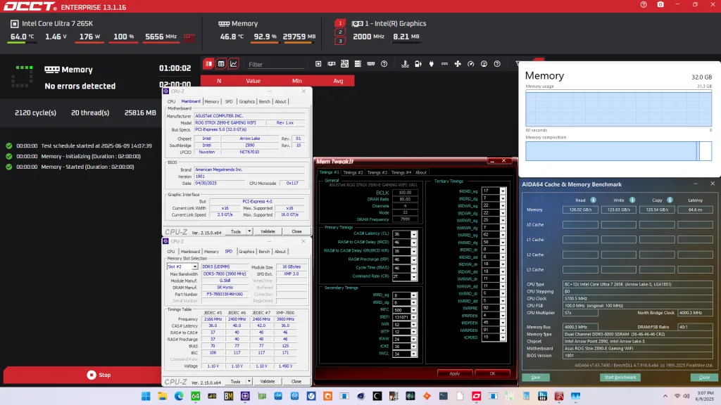 core ultra 7 265k ddr5-8000 stable
