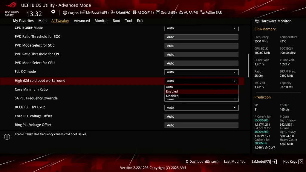 asus rog high d2d cold boot workaround bios item