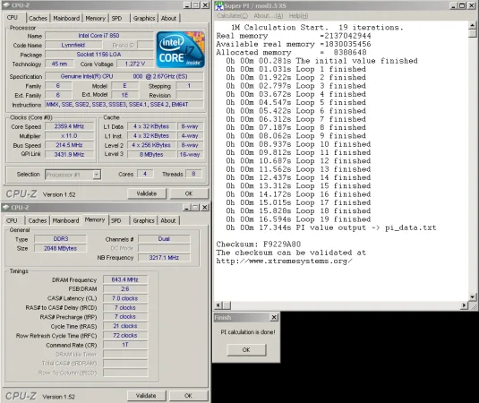 core i7-850 with 214 mhz bclk overclock