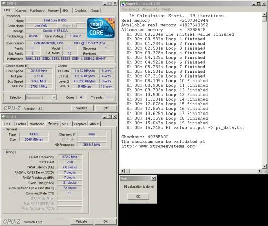 core i7-850 with cl7 783 mhz memory overclock