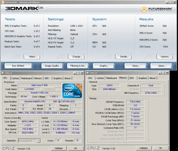 core i7-850 3dmark06 overclock