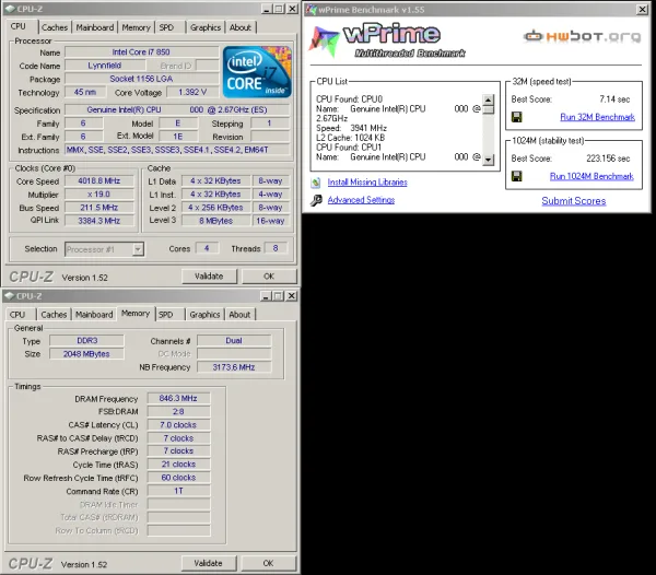 core i7-850 overclock wprime