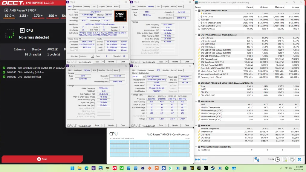 ryzen 7 9700F oc mode occt avx512 stress test