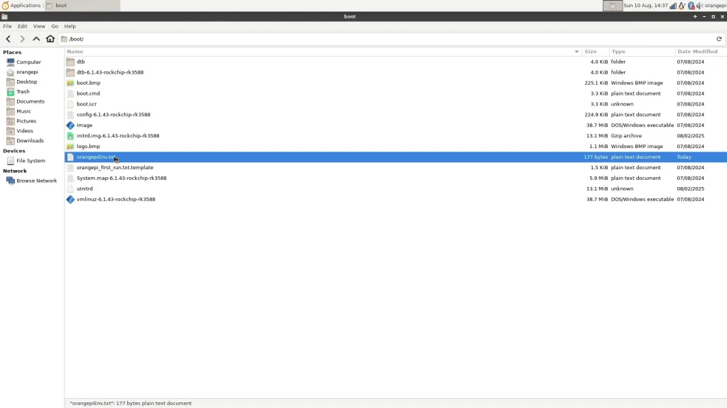 orangepiEnv.txt configuration file in boot