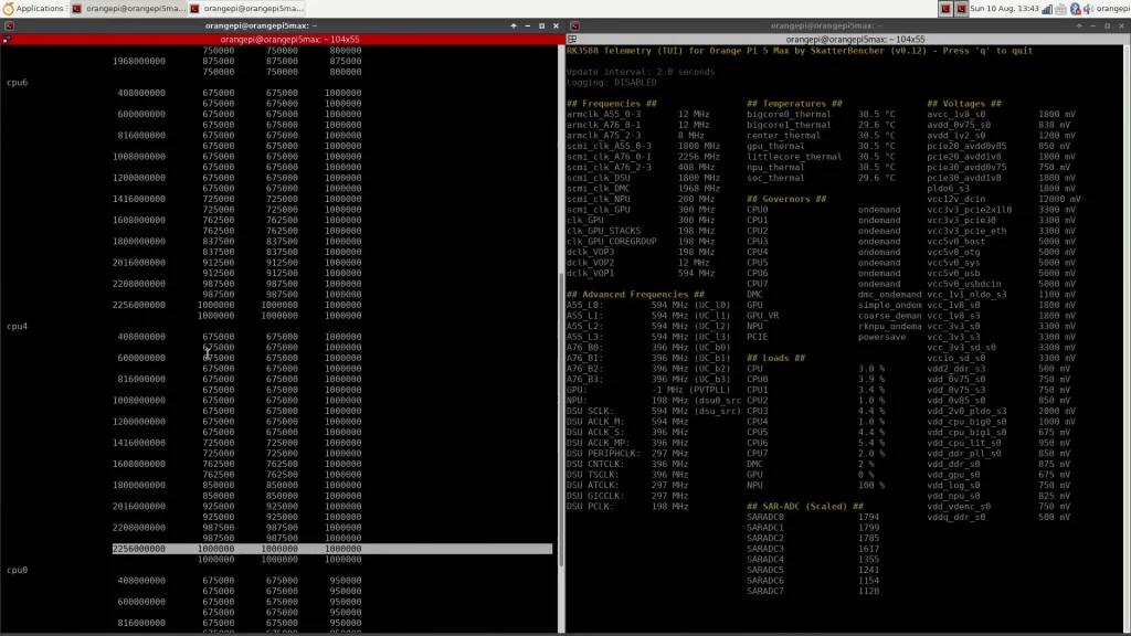 orange pi 5 max default opp table for CPU