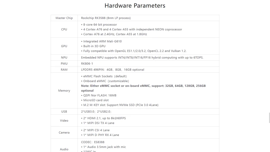 rockchip rk3588 hardware specification