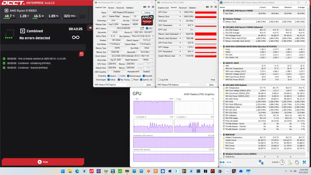 radeon graphics (ryzen 9000) stock occt combined stress test