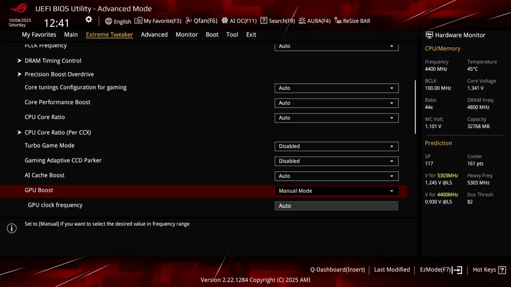 radeon graphics (ryzen 9000) clock frequency bios option