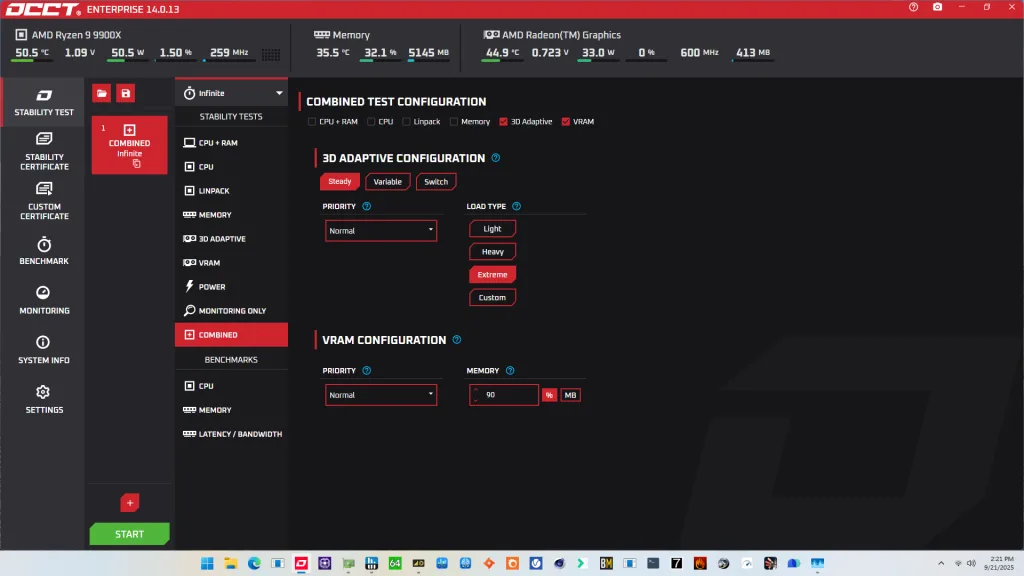 radeon graphics (ryzen 9000) occt stress test configuration