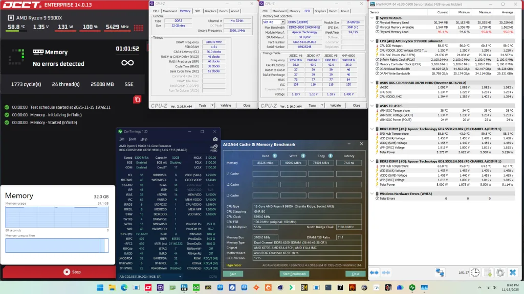 apacer nox rgb ddr5-6800 2x16gb 6200 tuned occt stress test