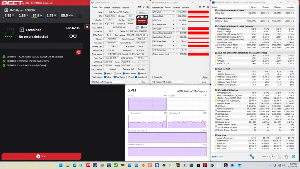amd radeon graphics extreme overclock 3180 mhz occt stress test