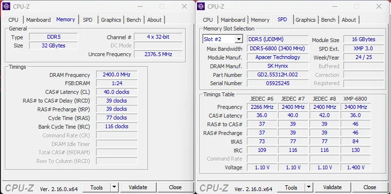 apacer nox rgb ddr5-6800 2x16gb specification