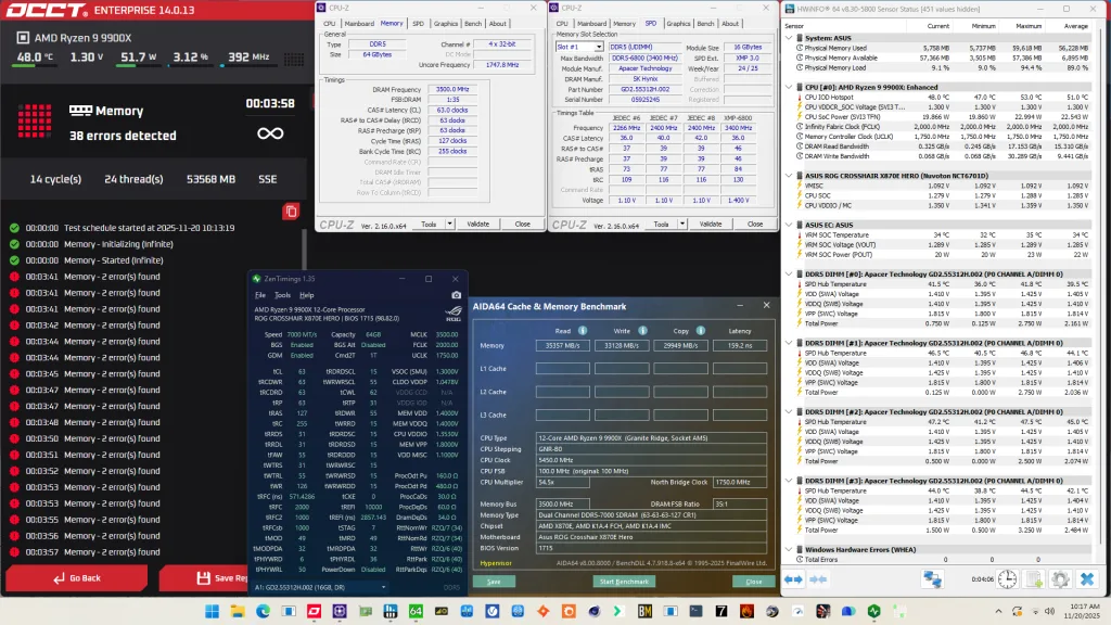 apacer nox rgb ddr5-6800 4x16gb ddr5-7000 occt stress test