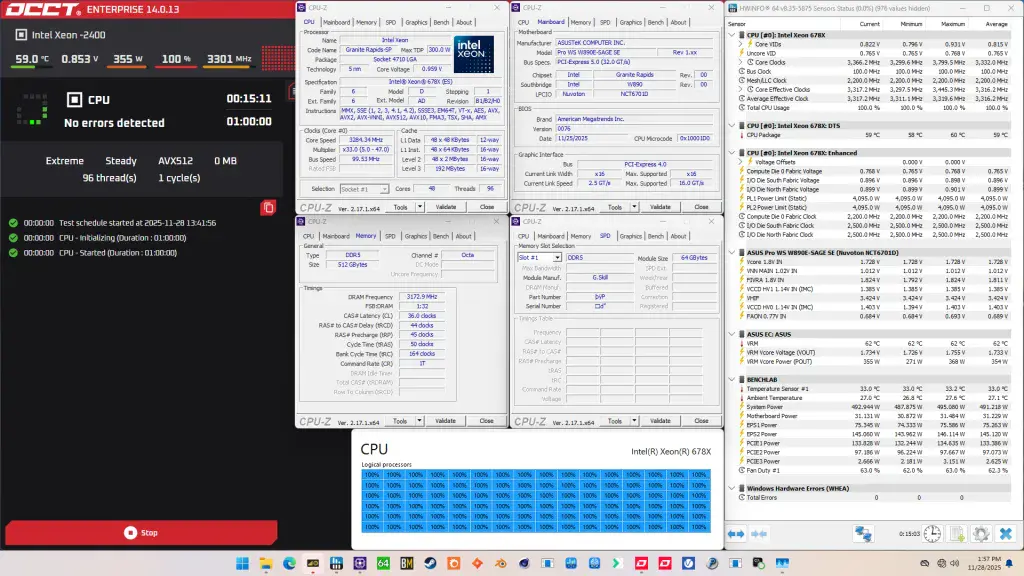 intel xeon 678x mce occt avx512 stress test