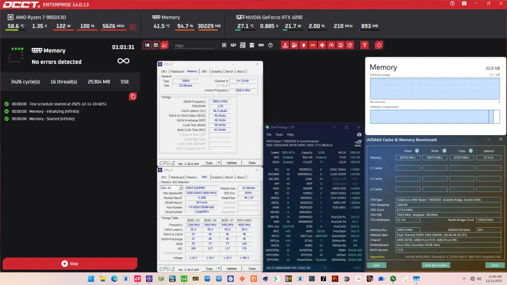 9850x3d memory tuned stability test