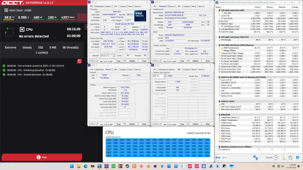 intel xeon 678x water-cooled oc preset occt sse stress test