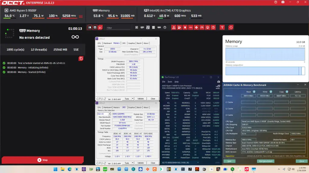 ryzen 5 9500f memory tuned occt stress test