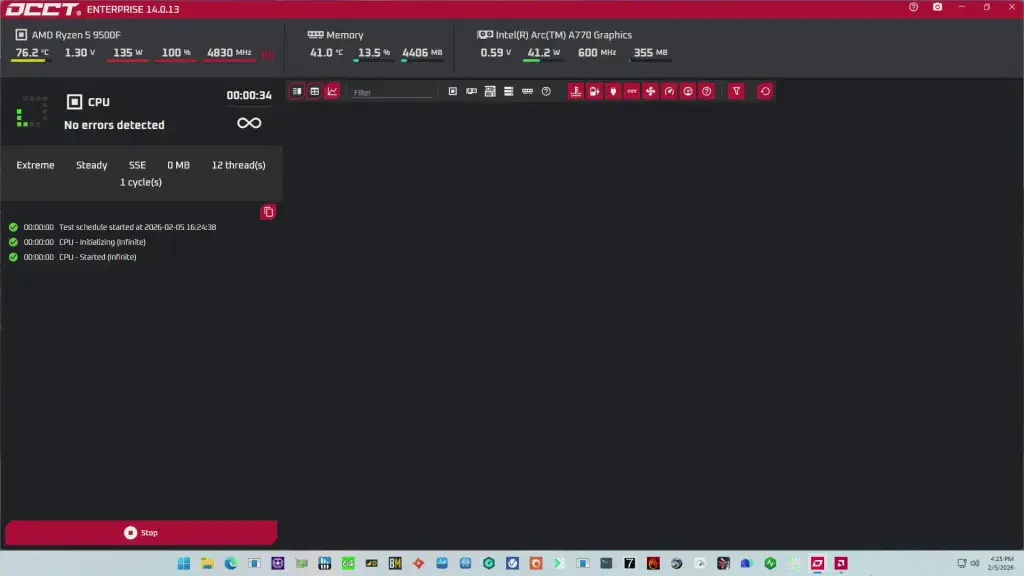 occt stress test OC mode