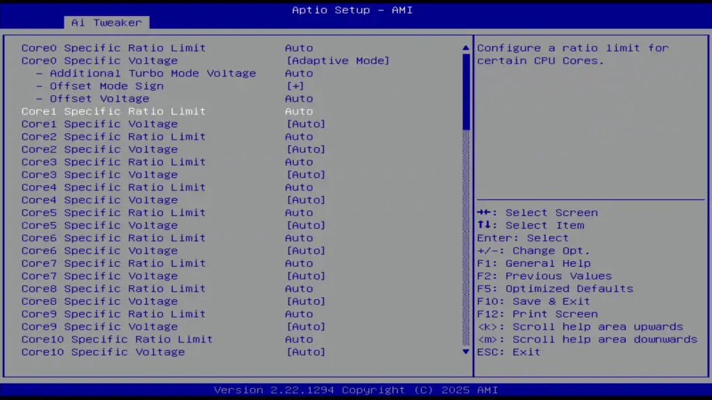 intel granite rapids per core ratio and voltage control bios